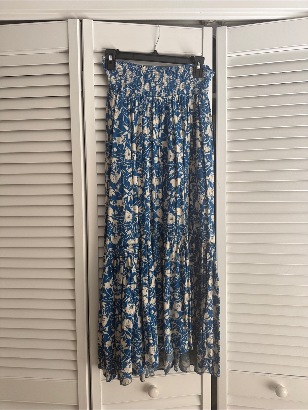 Free People Blue and Cream Floral Maxi Skirt